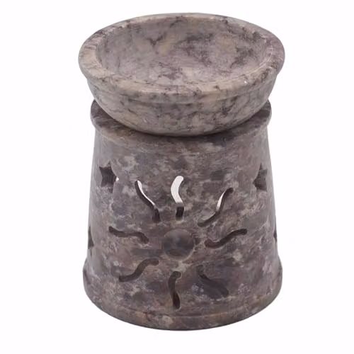 KDMD Small Soapstone Oil Burner Sun and Stars in Grey