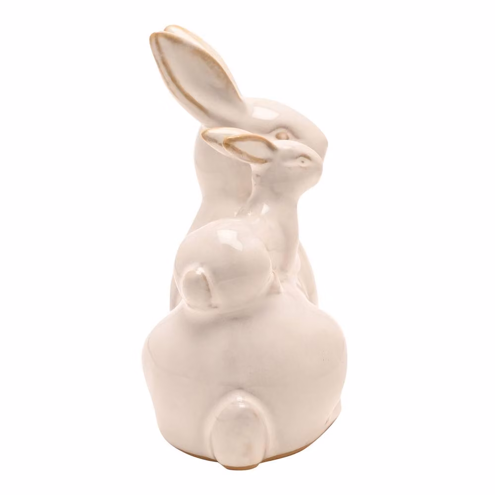 Eggs-traordinary Gift Co. Reactive Glaze Bunny and Baby Ceramic Figurine, Multicolour and White, Height: 13 cm – 2