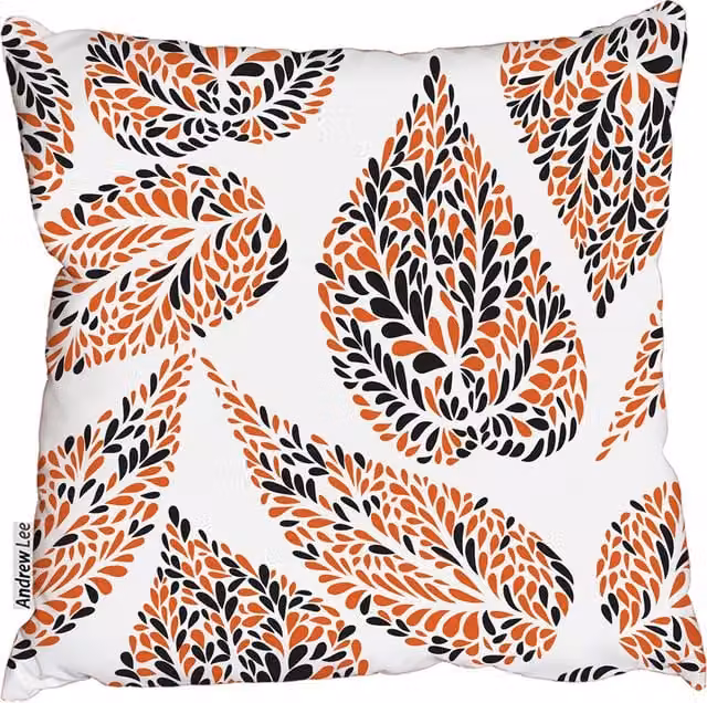 Andrew Lee Swirl With Floral Doodled Textures Cushion, Orange and White, W: 60 cm, H: 60 cm, D: 60 cm