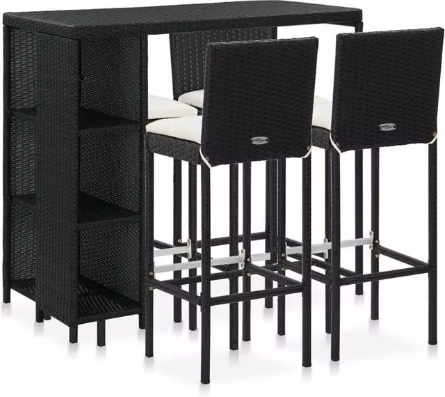 Berkfield Home 5 Piece Black Poly Rattan Garden Bar Set with Cushions