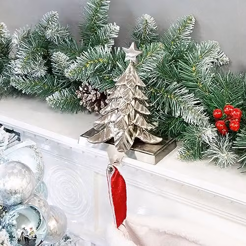 The Christmas Workshop Antique Finish Silver Christmas Tree Stocking Holder with Metal Hook and Weighted Base – 3