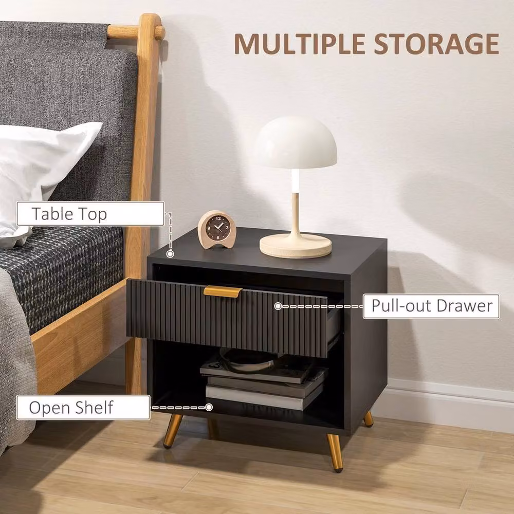 FORGEVIO Small Black Modern Table with Drawer and Open Compartment – 4