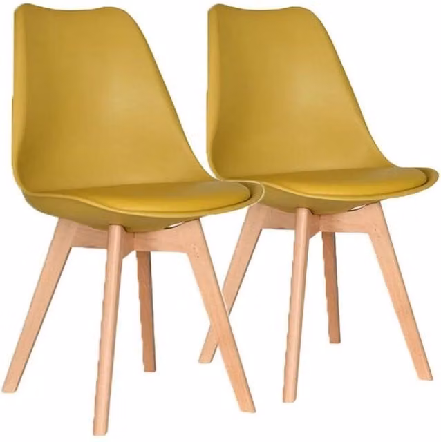 FORGEVIO Pack of 2 Modern Wooden Dining Chairs in Mustard Yellow