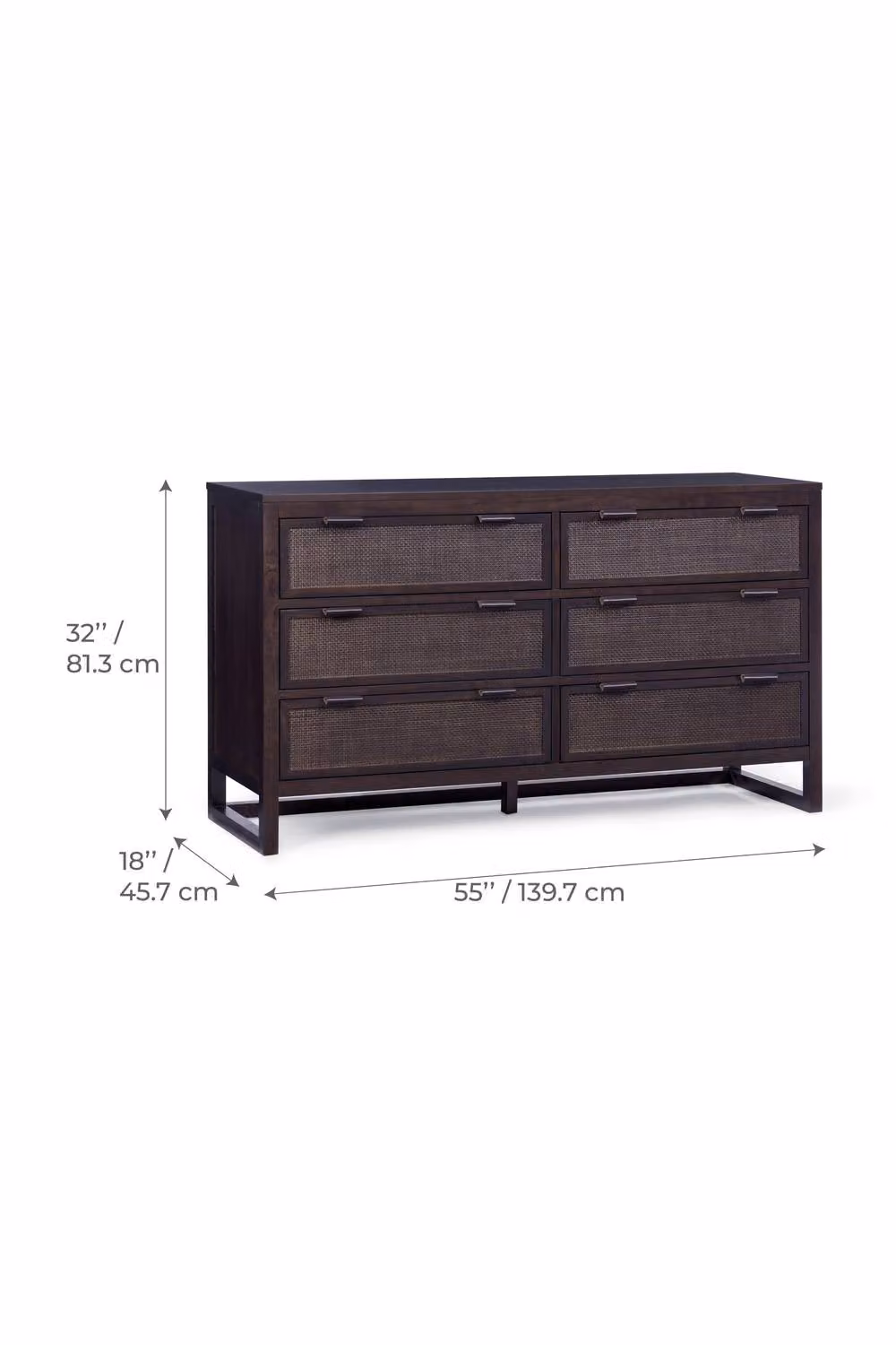 Teamson Home Hatteras 6 Drawer Mocha Wood Dresser with Rattan Panels and Acacia Veneer, W: 140 cm, D: 45.72 cm, H: 81.28 cm – 4