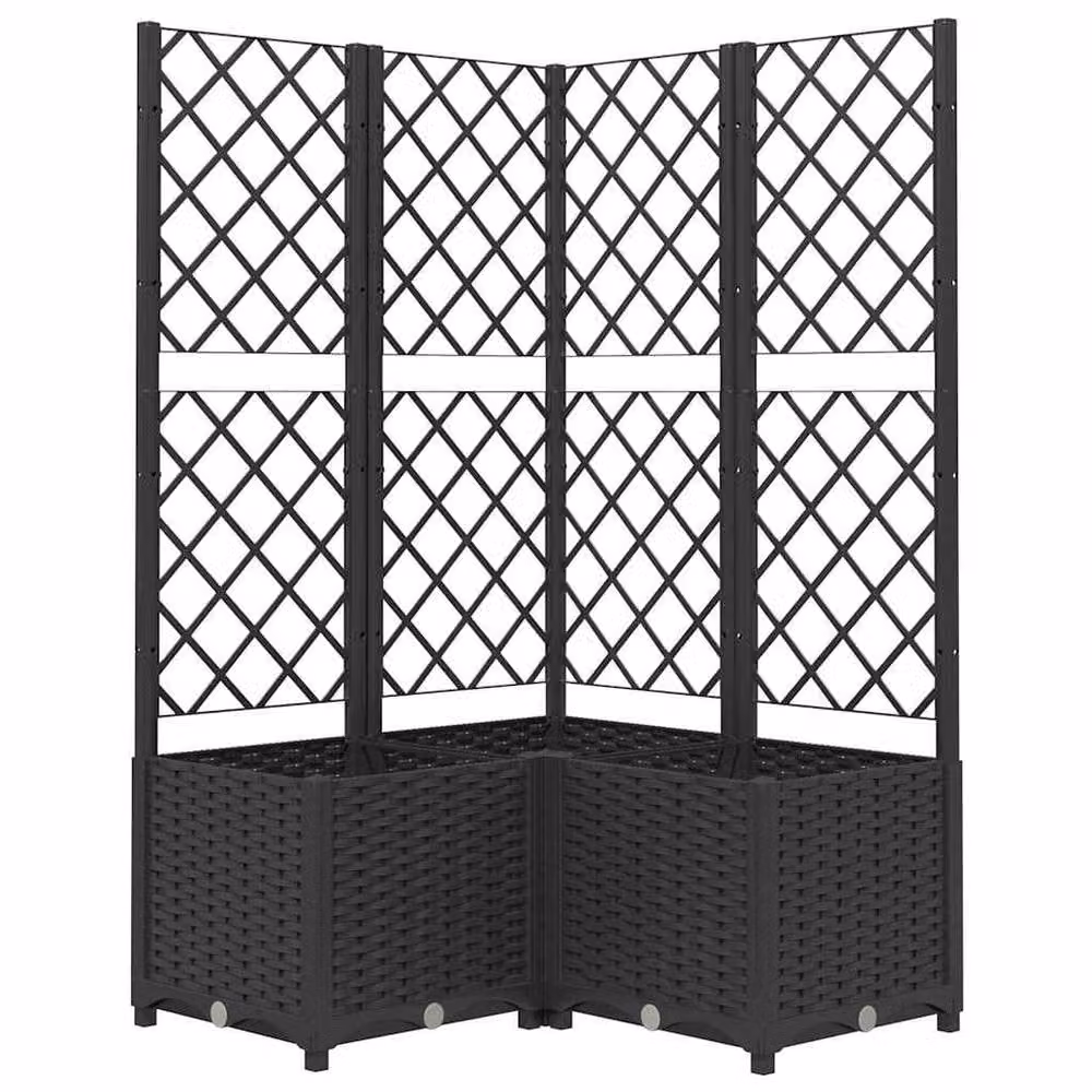 Berkfield Home Garden Planter with Trellis in Black, W/D/H: 80 x 80 x 136 cm – 3