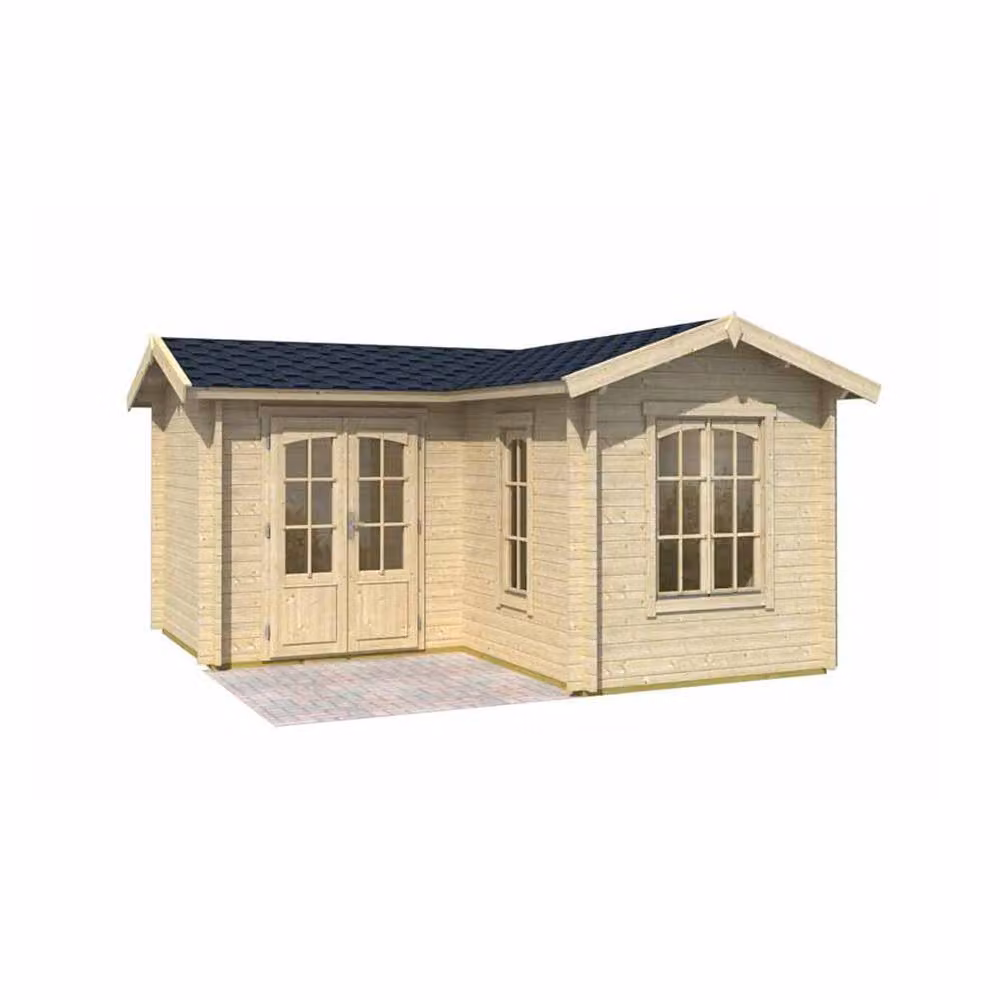 Lasita Maja Ltd Portsmouth Log Cabin Garden Room and Home Office in Natural Wood, W: 447.6 cm, D: 450 cm, H: 245.1 cm – 2