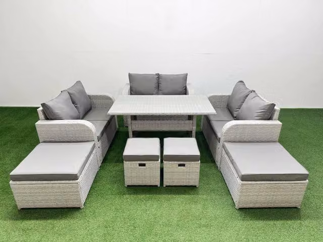 Fimous 10 Seater PE Rattan Outdoor Garden Lounge Sofa Set in Light Grey
