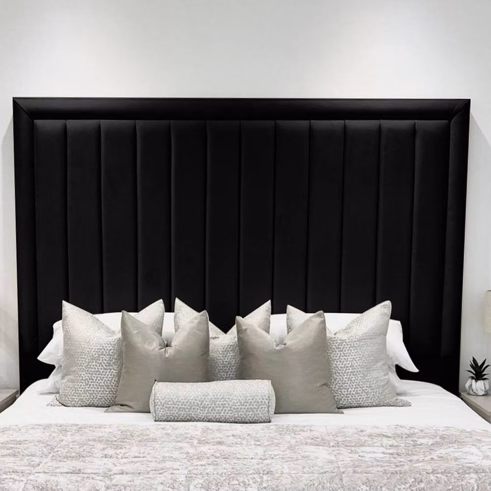 Living Comfort Bedz Hampton Upholstered Slatted Base Bed with 54-Inch Panel Headboard in Black Velvet, W/D/H: 140 x 200 cm – 2