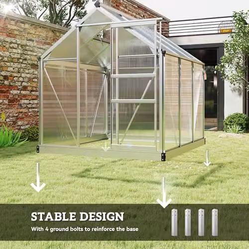 Outsunny Silver Aluminium Walk-In Polycarbonate Greenhouse with Sliding Door – 4