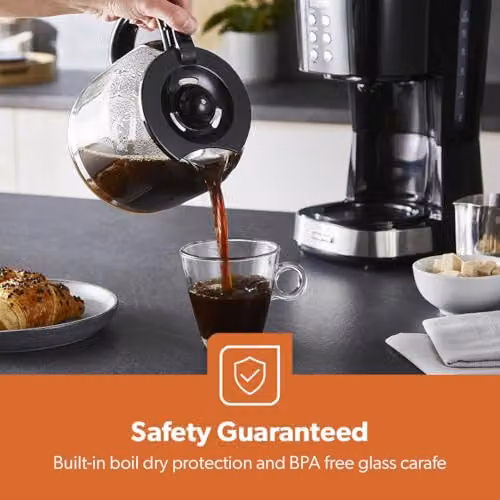 GEEPAS Black Filter Coffee Machine 1.5L and Digital 4 Slice Long Slot Toaster Set – 2