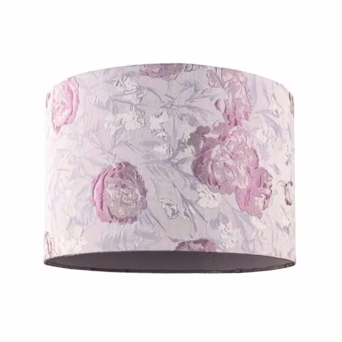 Happy Homewares Modern Lilac Floral Textured Jacquard Drum Lamp Shade with Pink Roses, W/D/H: 30 x 30 x 20 cm – 1