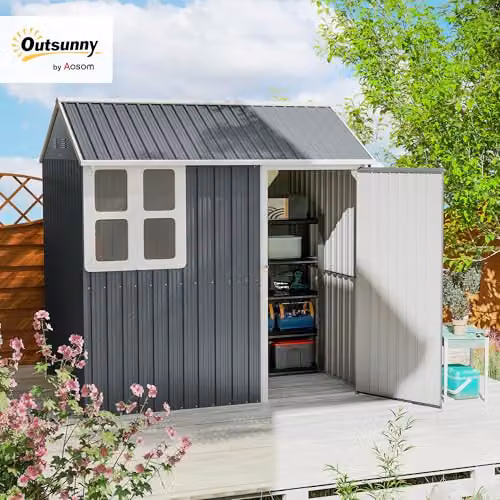 Outsunny Metal Garden Shed with Single Door and Window, Dark Grey – 2