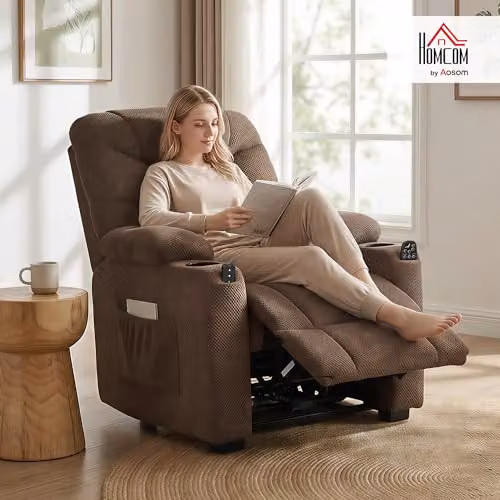 HOMCOM Electric Massage Recliner Armchair in Brown with Vibration, Heat, USB Port and Cup Holders – 2