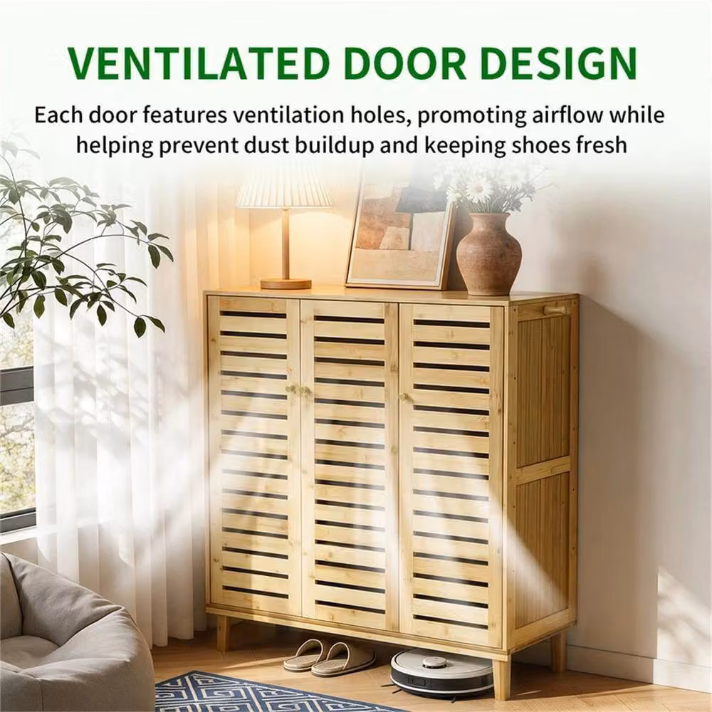 NESTLUNE 3 Door Wood Shoe Cabinet in Brown, W: 100 cm, D: 15 cm, H: 15 cm – 2