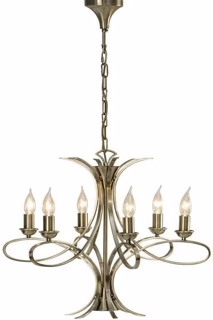 Interiors 1900 Penn 6 Light Ceiling Pendant Chandelier in Gold/Brass Effect with E14 Base