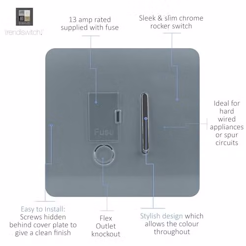 Trendi Switch 13 Amp Single Fused Spur with Flex Outlet in Cool Grey – 2