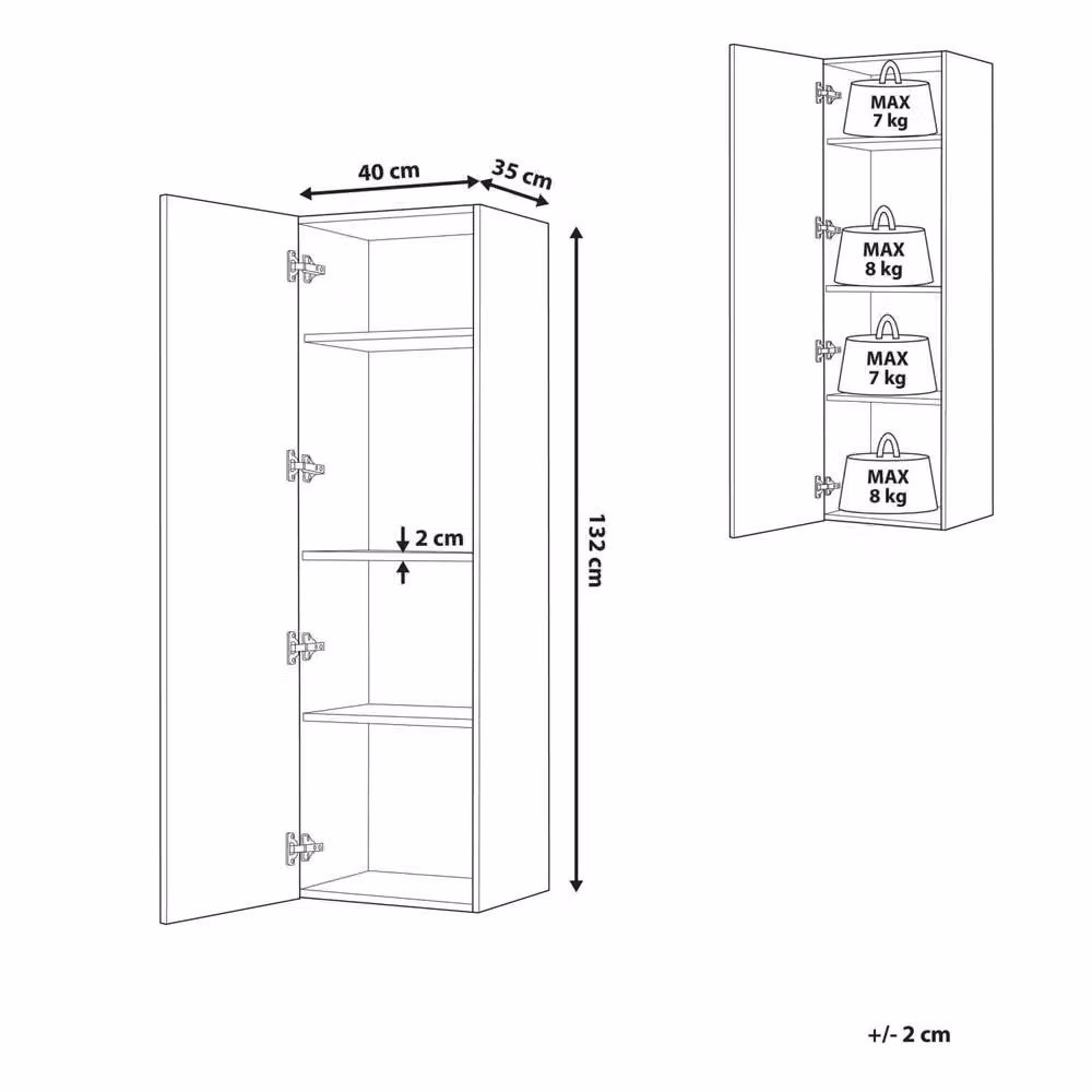 Wyld and Coco Black MDF Wall Mounted Bathroom Cabinet with Hinged Doors and Internal Shelves, W/H: 132 x 40 cm – 2