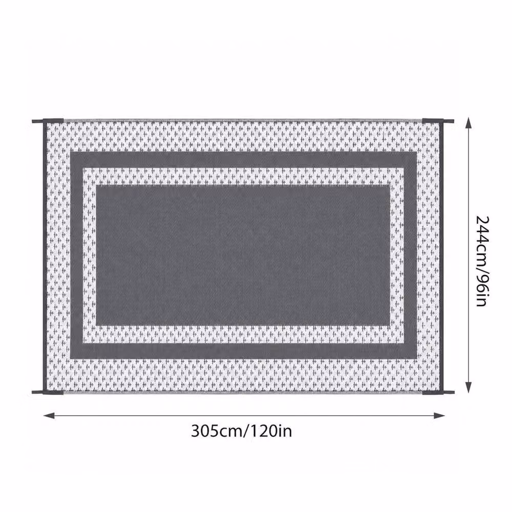 FLAVORA Reversible Grey Terrace Mat for Garden, Balcony or RV Camping, W: 244 cm, D: 305 cm – 2