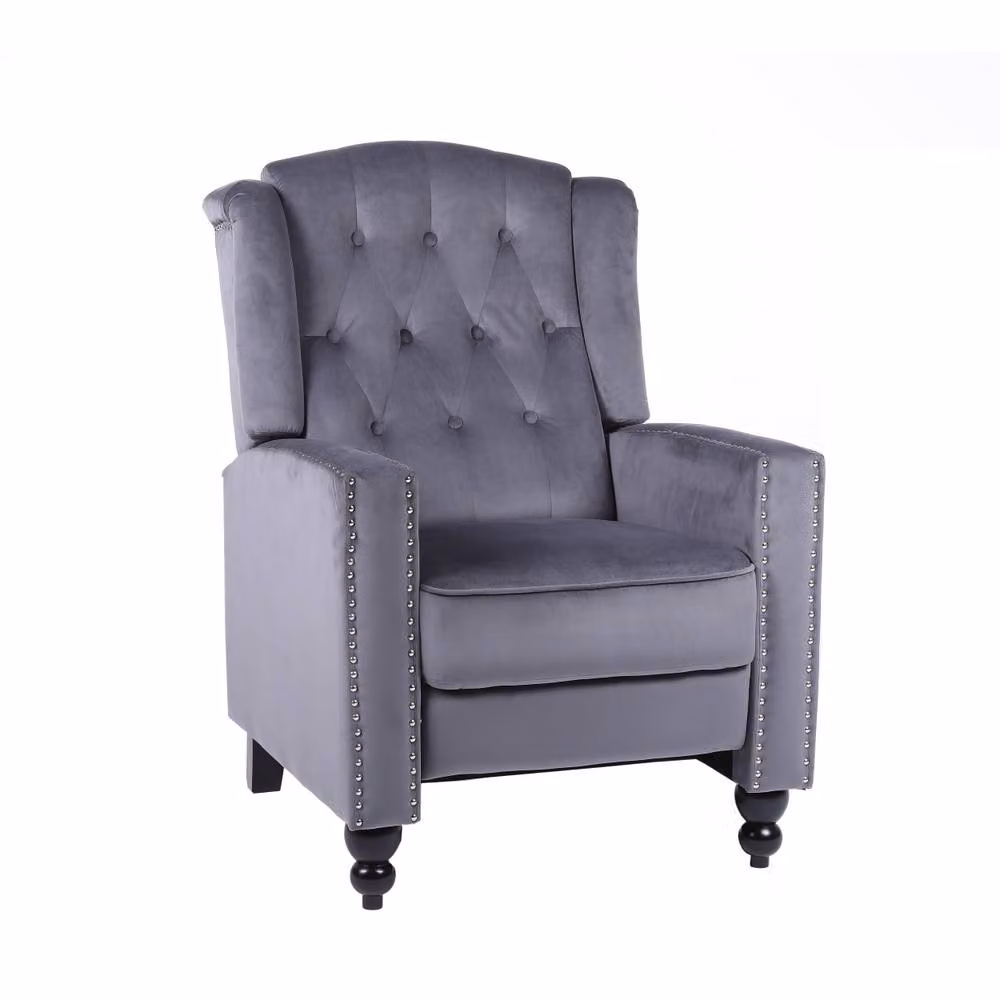 SquareBoxx Belgrave Luxury Grey Velvet Pushback Recliner Armchair – 2