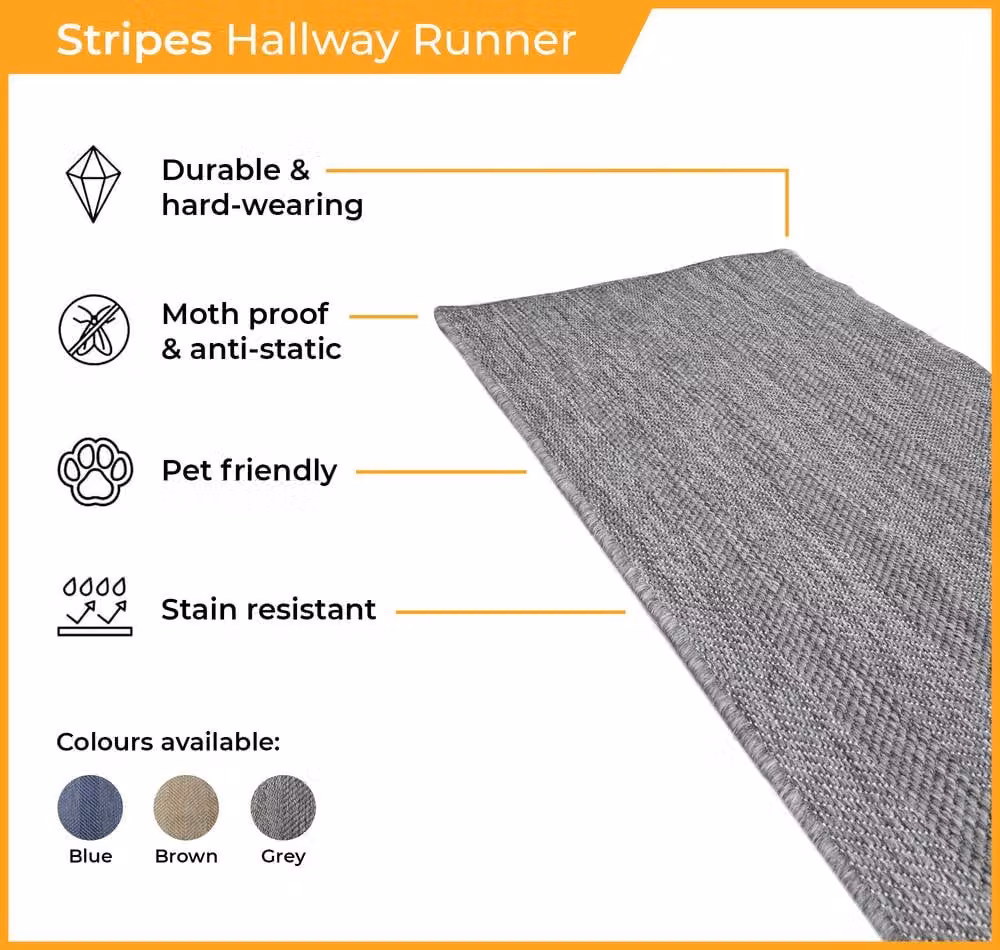 runrug Stripes Blue Reversible Indoor/Outdoor Carpet Runner Rug, W: 60 cm, L: 360 cm – 2