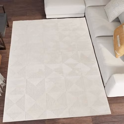 Desire Rugs Modern Mosaic Rectangular Living Room Area Rug, Cream and Beige, W: 80 cm, L: 150 cm