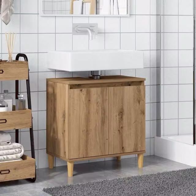 Berkfield Home Artisan Oak Sink Cabinet in Brown, W: 58 cm, D: 33 cm, H: 60 cm