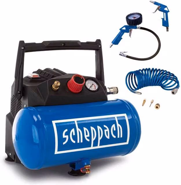 Scheppach HC06 6L Air Compressor, 1200W, 8 Bar, Oil-Free, Blue