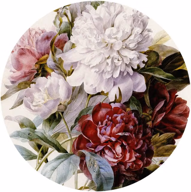 Pink and Multicolour Floral Bouquet of Peonies Vintage Round Wall Mural