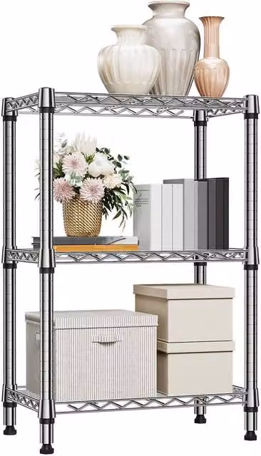 KORVIXA 3 Tier Metal Storage Shelves in Silver, W/D/H: 100 x 100 x 100 cm