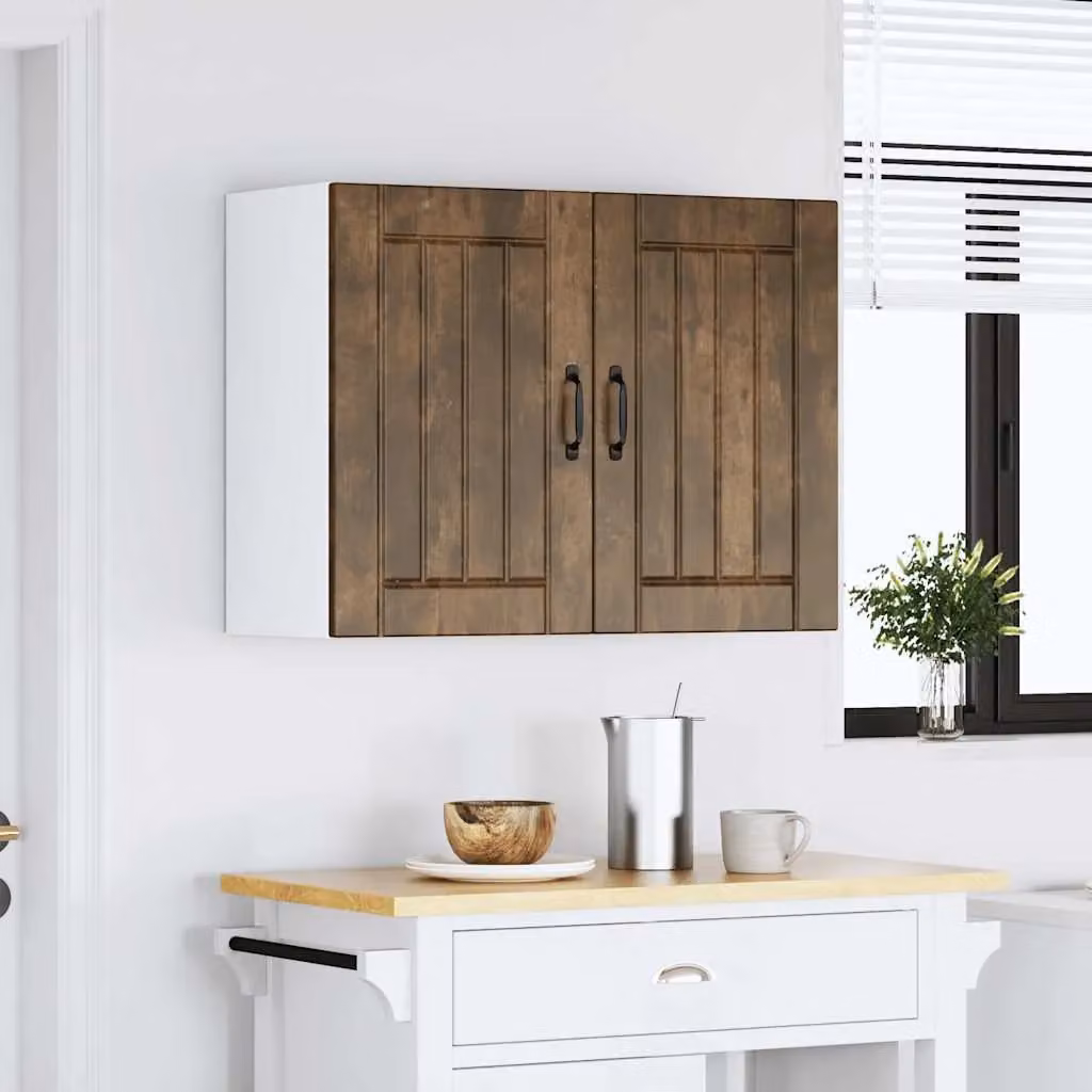 Berkfield Home Lucca Kitchen Wall Cabinet in Smoked Oak Brown with Glass Doors – 2