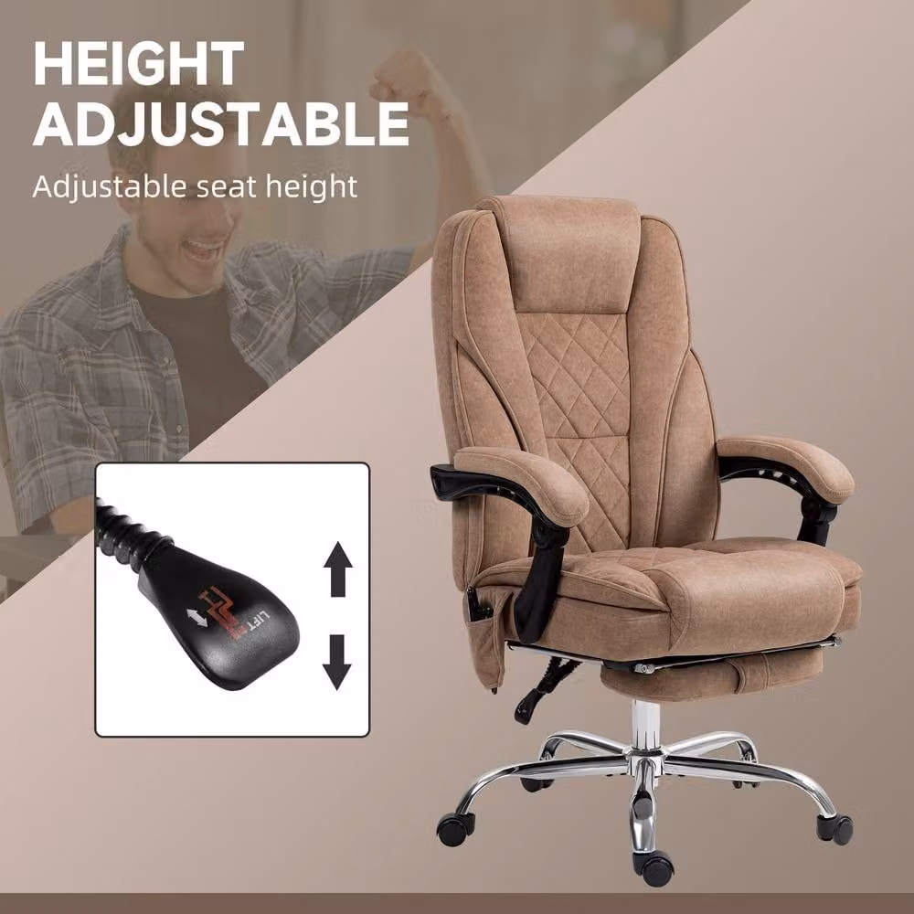 STILVORA Brown Fabric Executive Office Chair with Heated Massage, Recline, Footrest and Headrest – 4