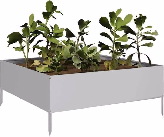 Berkfield Home Garden Galvanised Steel Raised Bed in Silver, W/D/H: 100 x 100 x 25 cm