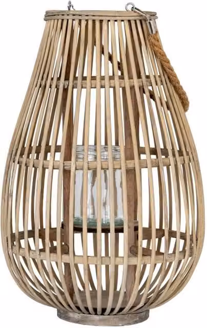 KDMD Large Oval Wicker Tabletop Lantern with Glass Holder in Brown