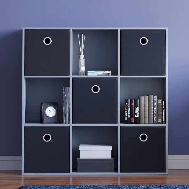 Vida Designs Durham 9 Cube Storage Unit in Grey with 5 Black Baskets
