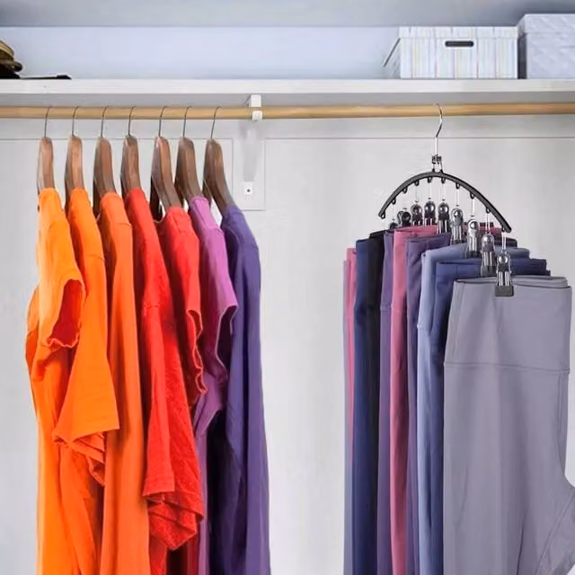 NESTLUNE 4-Piece Non-Slip Trouser and Skirt Hangers with 10 Clips, Black