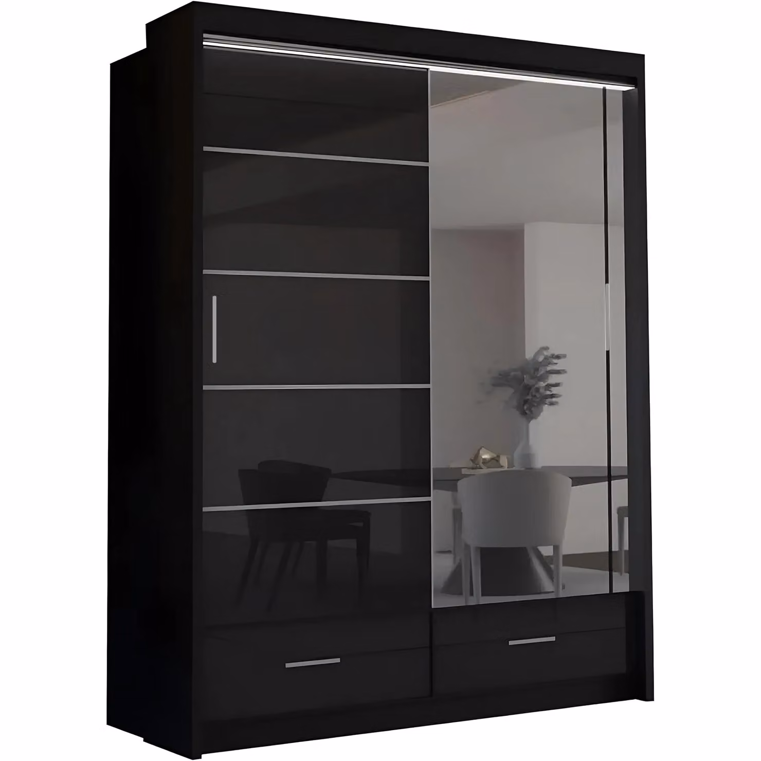 Sliding Wardrobes 4U Luxury High Gloss Sliding Wardrobe with LED Lighting, Black, W: 150 cm, H: 220 cm – 2