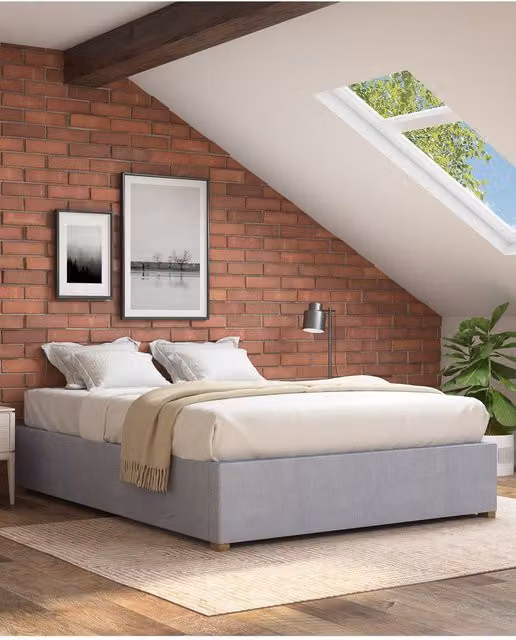 Aspire Upholstered Platform Ottoman Bed Frame in Silver Kimiyo Linen Fabric, Super King, 200 x 200 cm
