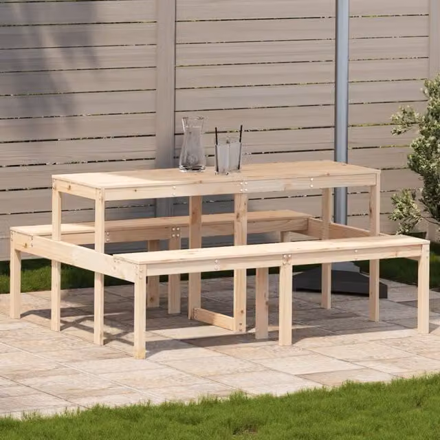 Berkfield Home Rustic Solid Wood Pine Picnic Table in Brown, W/D/H: 160 x 134 x 75 cm