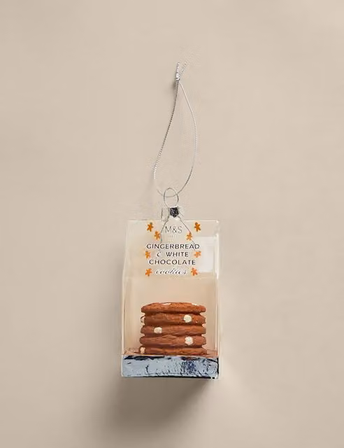 M&S Glass Hanging Cookie Christmas Tree Decorations, Brown Mix
