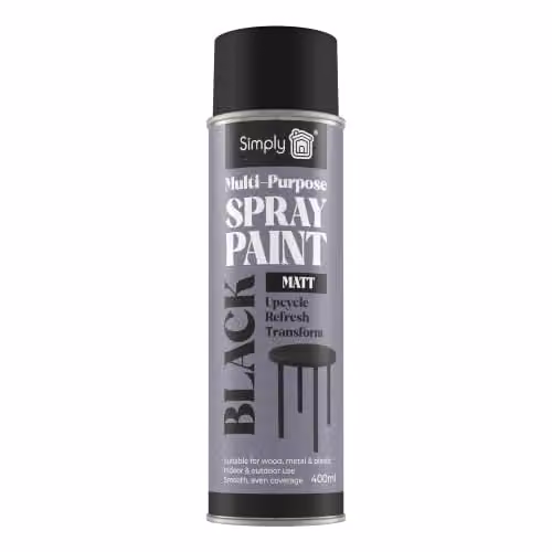 Simply Auto Multipurpose Matt Black Spray Paint 400ml - Quick Drying Weatherproof Aerosol for Wood, Metal and Plastic – 1