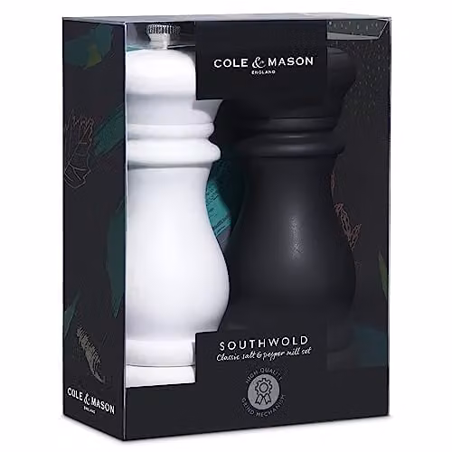 Cole & Mason Southwold Black and White Salt and Pepper Grinder Set, Height: 16.5 cm