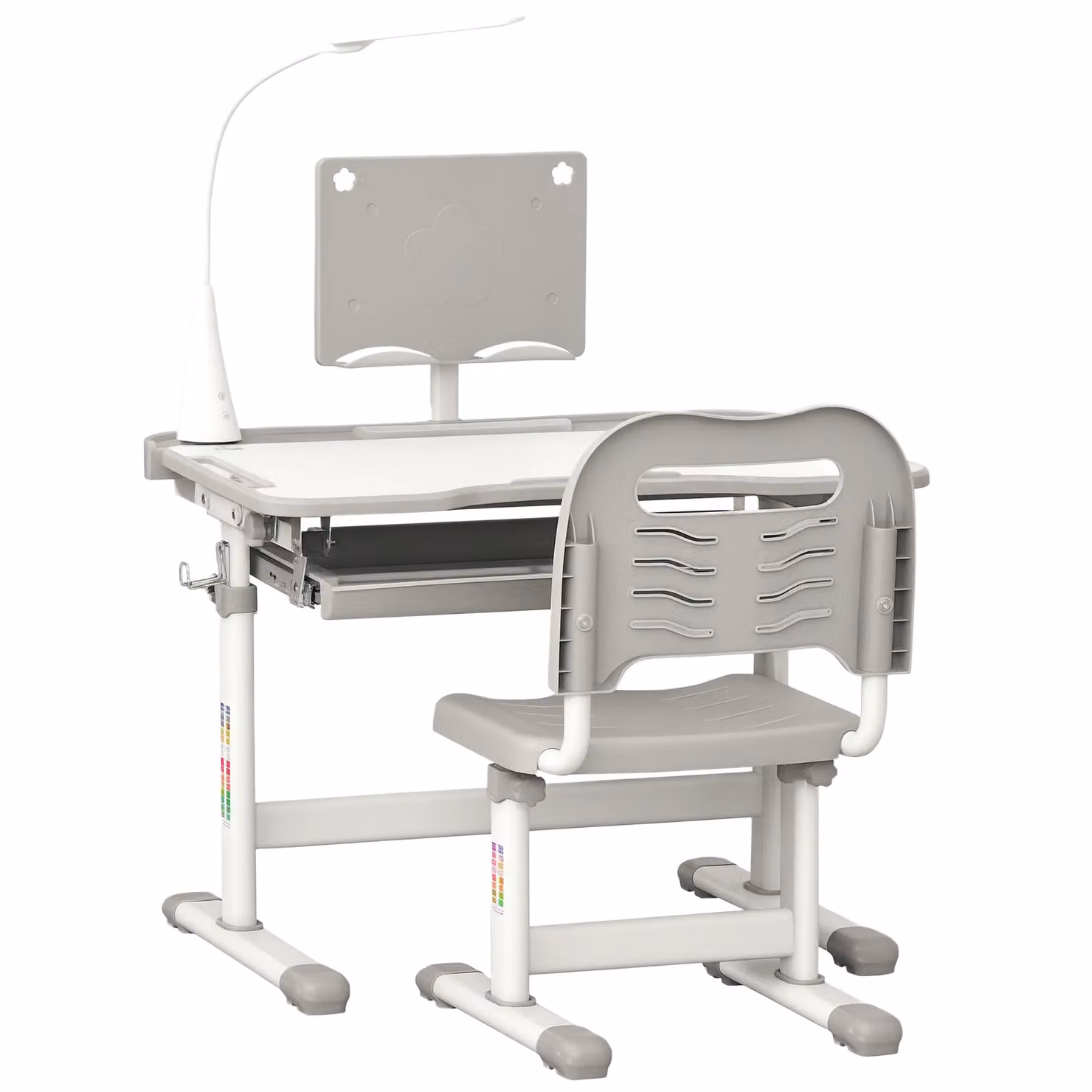 HOMCOM Height Adjustable Kids Study Desk and Chair Set with USB Lamp in Grey – 2