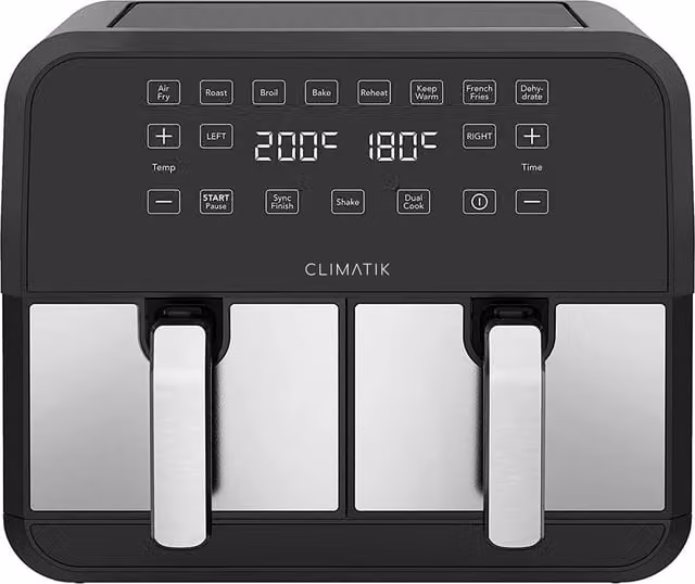 Climatik Dual Zone Air Fryer with Digital Display, 8L, Black