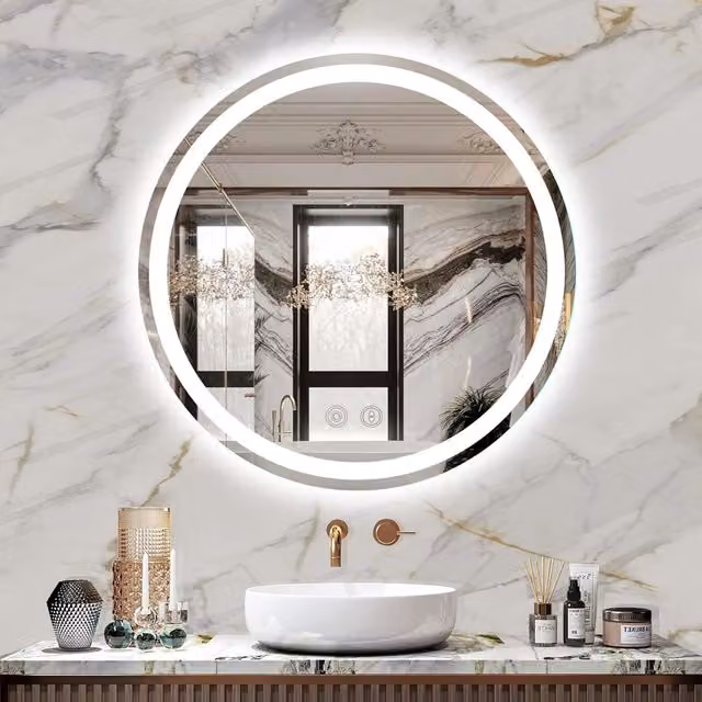 Dprodo Round LED Bathroom Vanity Mirror with 3 Colour Temperatures in White, Diameter: 60 cm