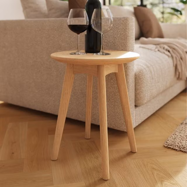 FWStyle Natural Ash Wooden Round Wine Side Table in Brown