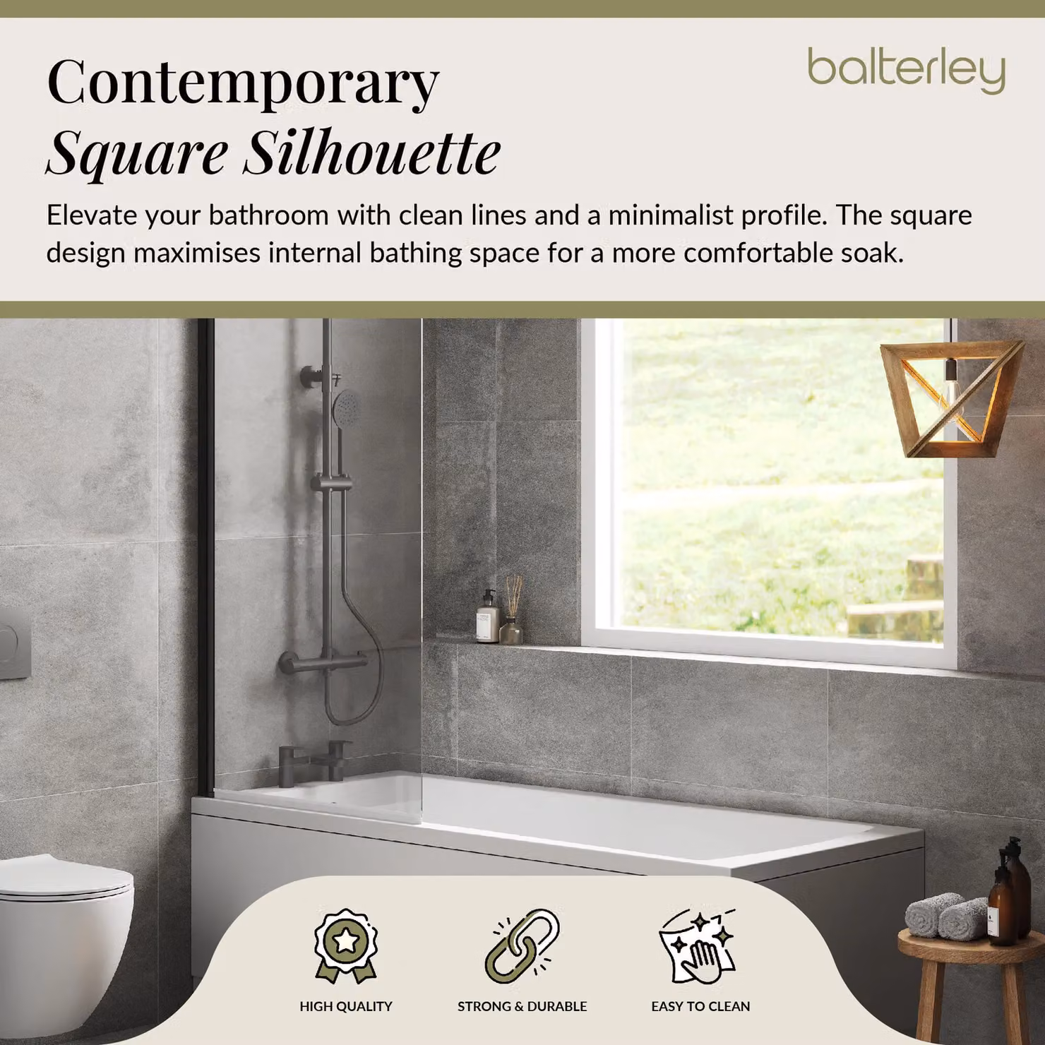 Balterley Square Single Ended Rectangular Bath with Apron and Black Screen in White, W/D/H: 170 x 75 x 51 cm – 3