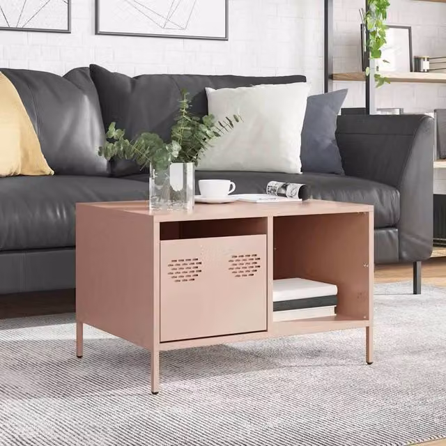 Berkfield Home Sturdy Pink Metal Coffee Table W/D/H: 68.5 x 50 x 43.5 cm