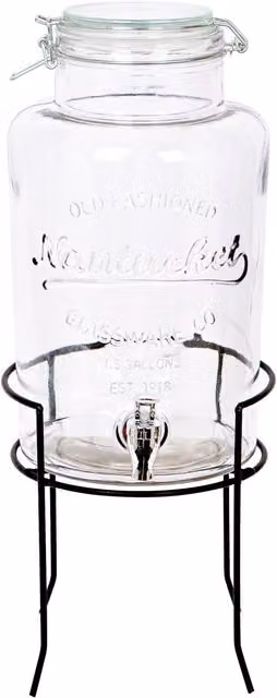 Rink Drink Black and Transparent Glass Drinks Dispenser with Tap and Stand, 6.5 l