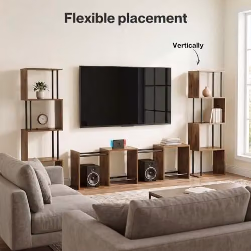 Levede 5-Tier S-Shaped Geometric Bookshelf, Modern Freestanding Wooden Storage Unit for Living Room and Home Office, H 126 x W 38 x D 24 cm, Walnut – 3