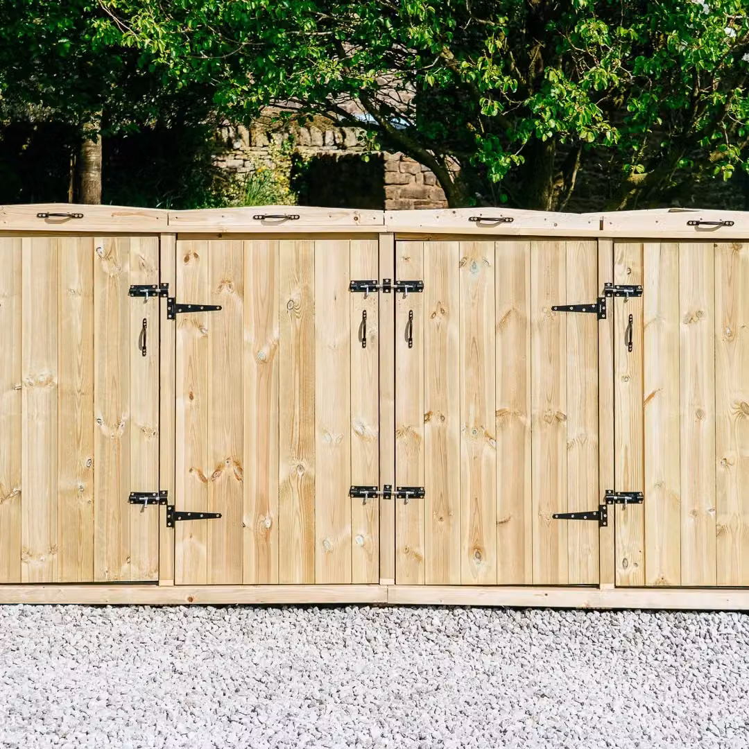 Buttercup Farm Chatburn Quad Wheelie Bin Store in Brown Timber, Fits 4 x 360L Bins, W/D/H: 284 x 131 x 125 cm – 2